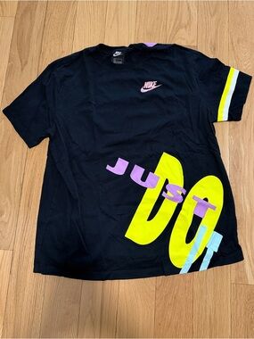 Nike Black Tee with Neon Yellow & Pink Graphics